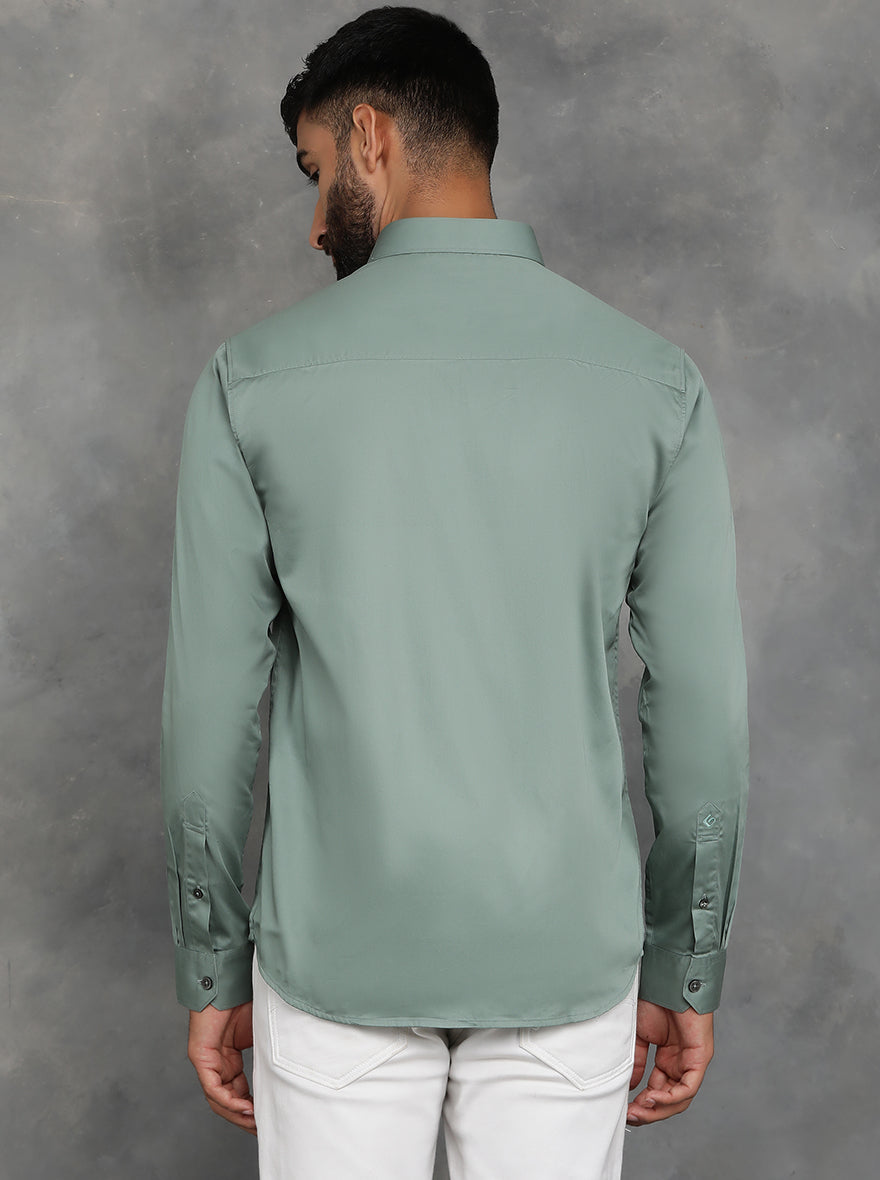 Green Solid Slim Fit Casual Shirt | pehervi