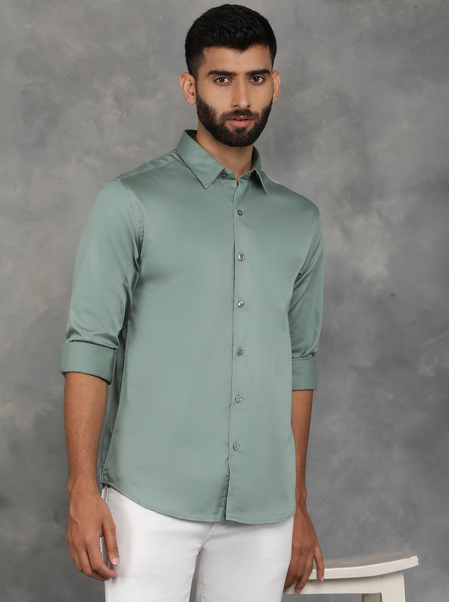 Green Solid Slim Fit Casual Shirt | pehervi