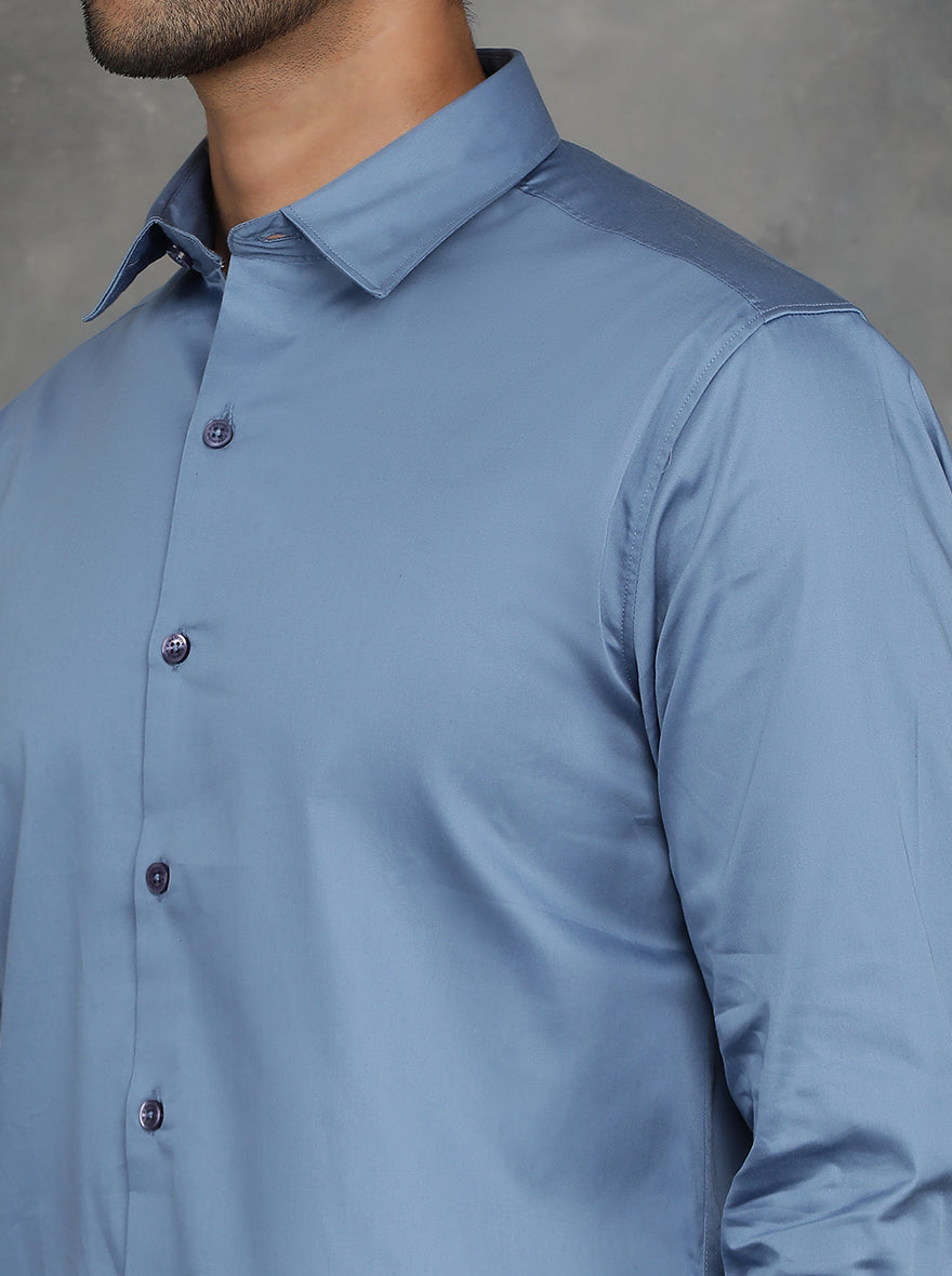 Blue Solid Slim Fit Casual Shirt | pehervi