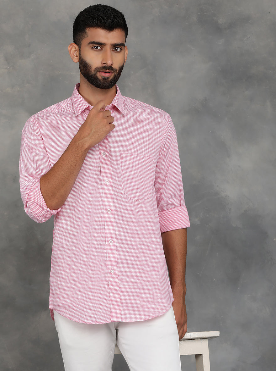 Pink Checked Smart Fit Semi Casual Shirt | Pehervi