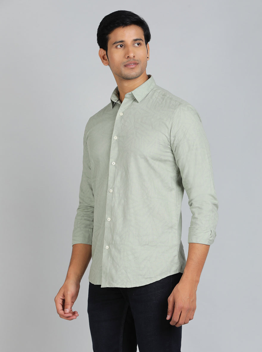 Green Solid Slim Fit Casual Shirt | pehervi