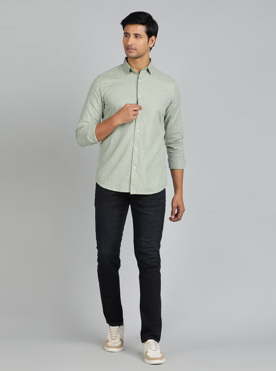 Green Solid Slim Fit Casual Shirt | pehervi