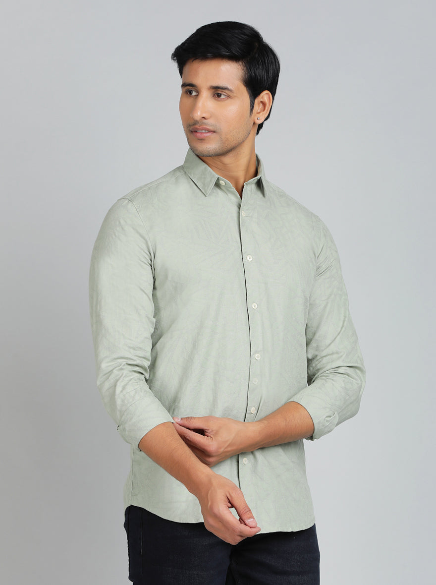 Green Solid Slim Fit Casual Shirt | pehervi