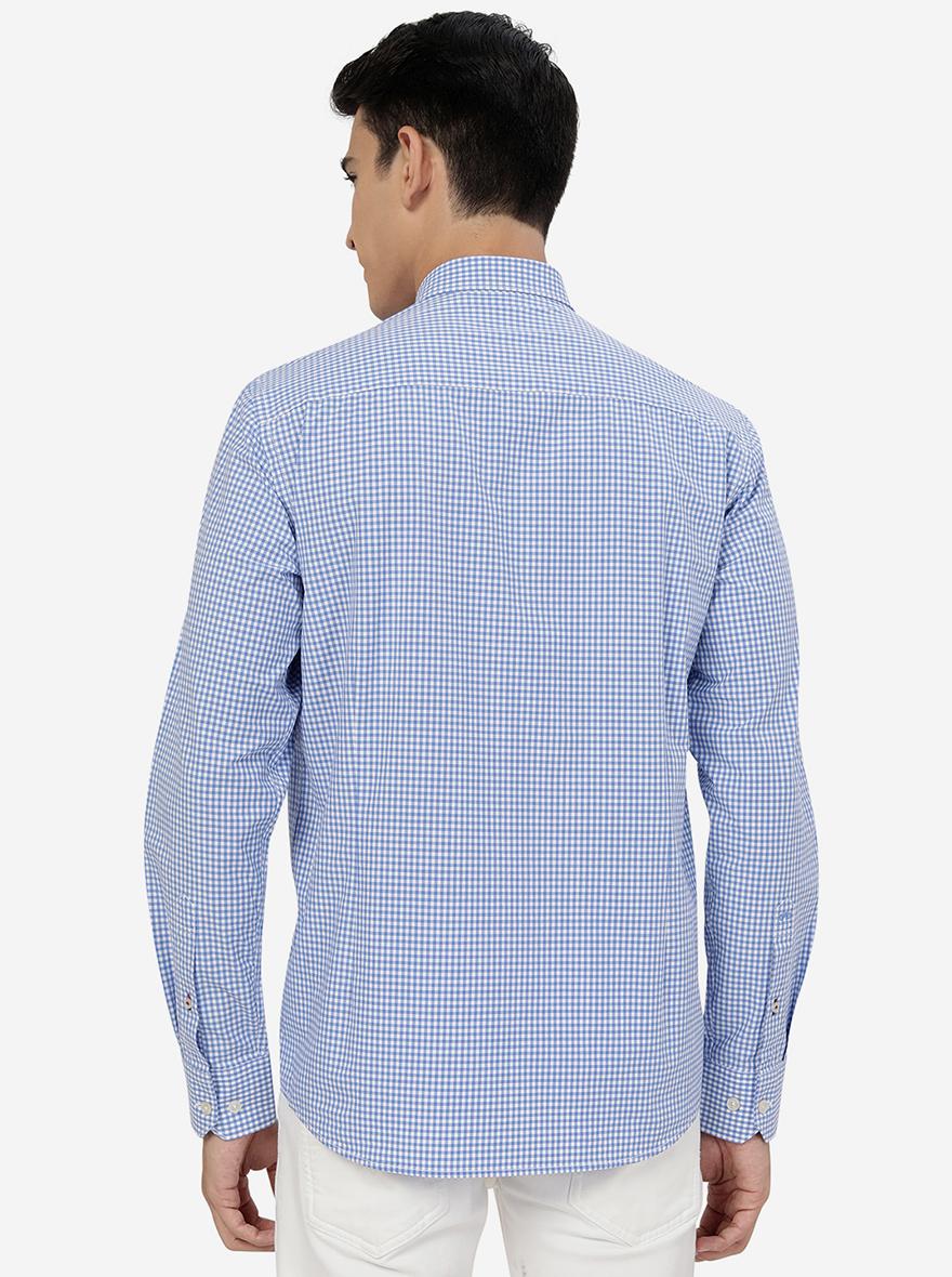 White & Blue Checked Slim Fit Semi Casual Shirt | Pehervi