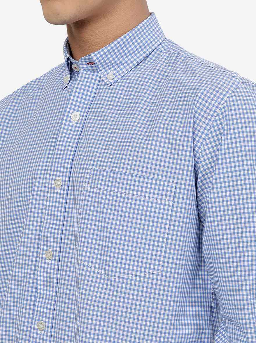 White & Blue Checked Slim Fit Semi Casual Shirt | Pehervi