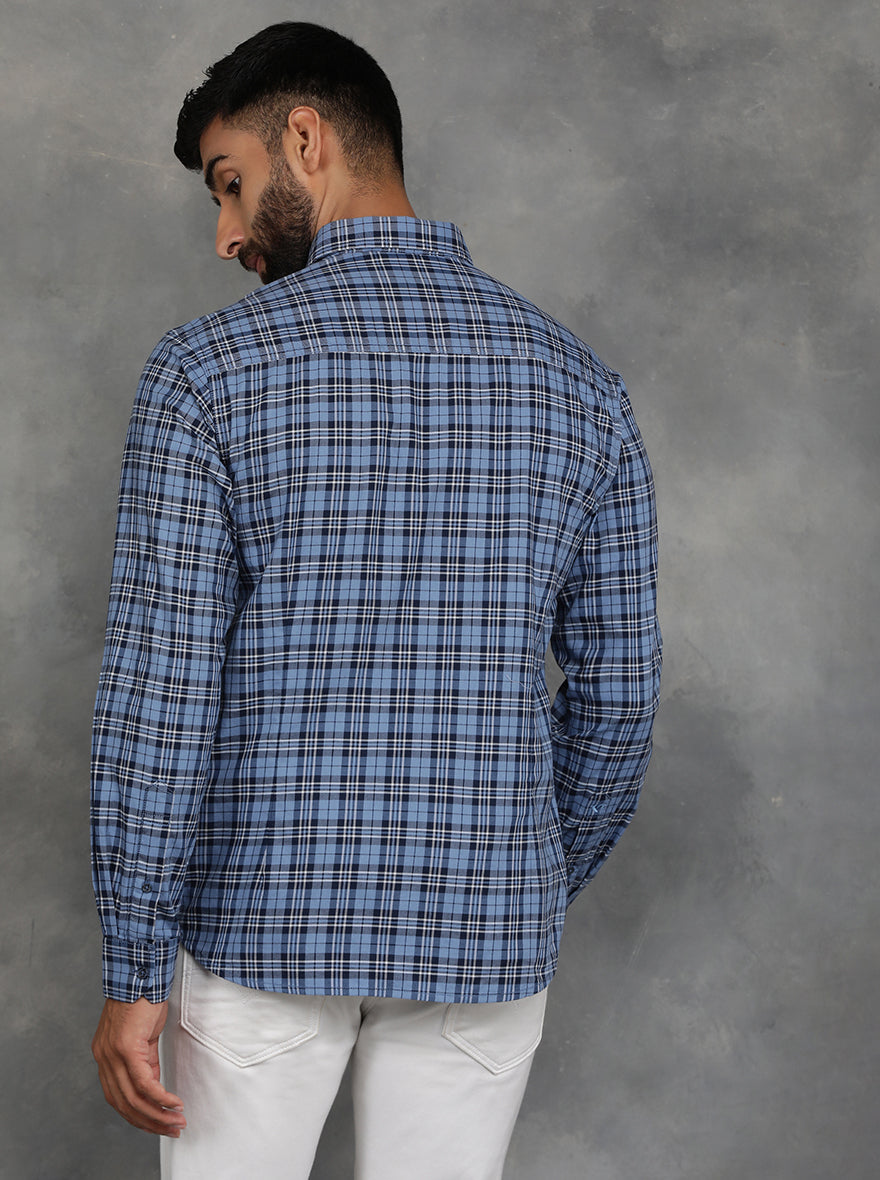 Blue Checked Slim Fit Casual Shirt | pehervi