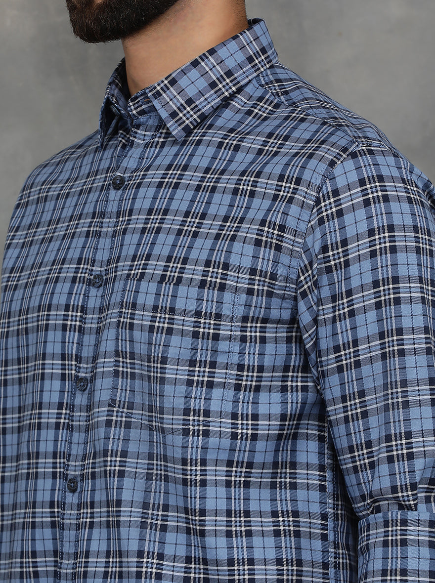 Blue Checked Slim Fit Casual Shirt | pehervi