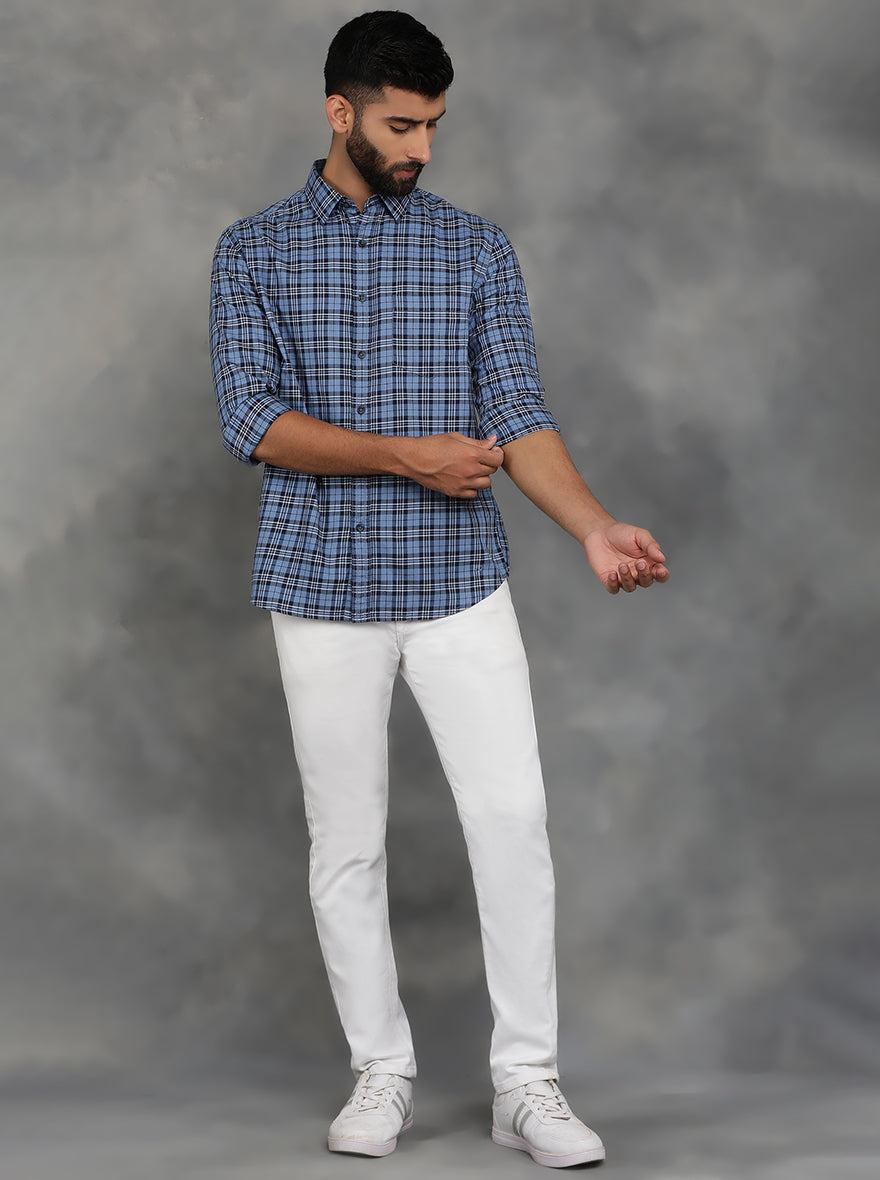Blue Checked Slim Fit Casual Shirt | pehervi