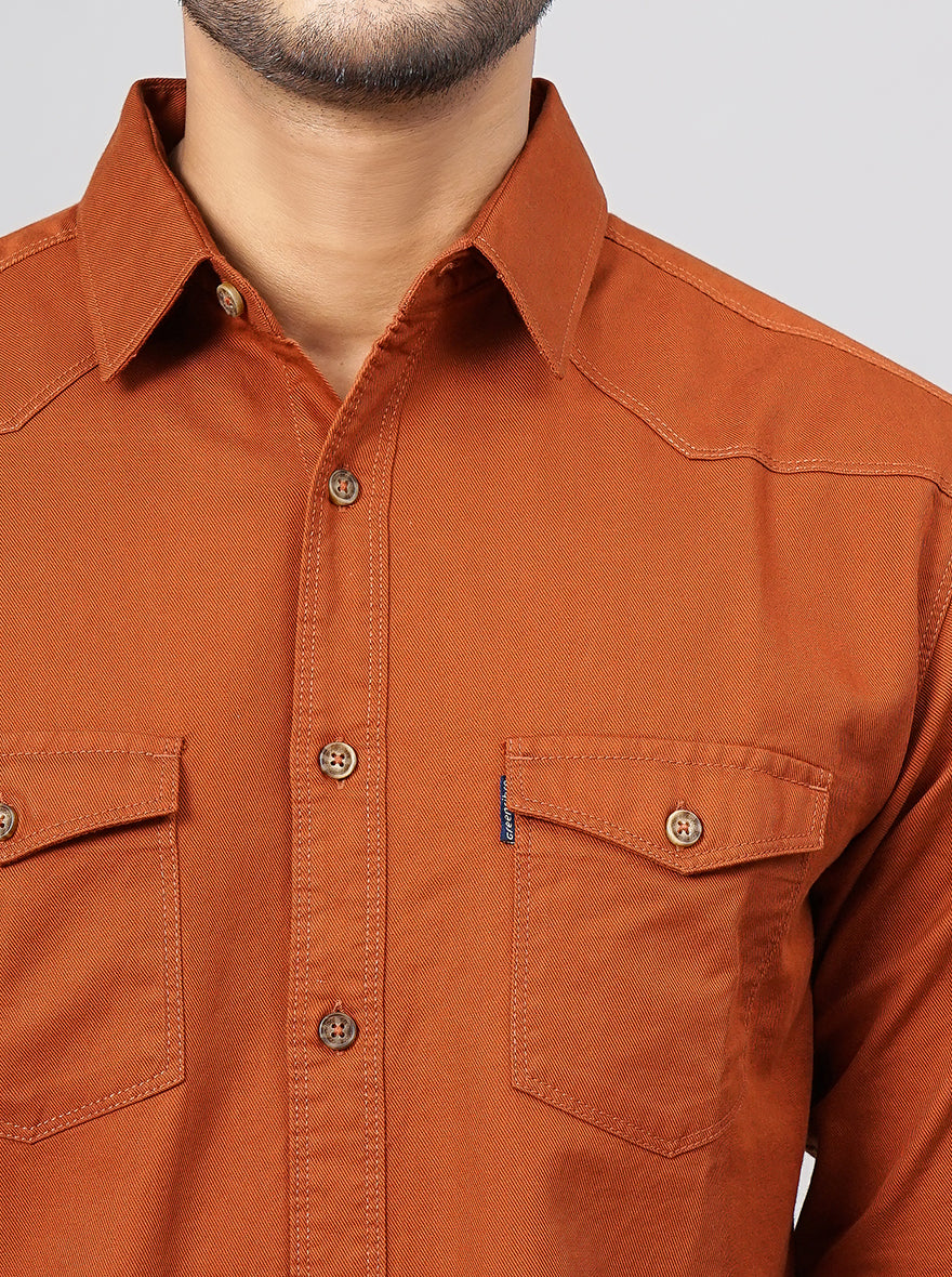 Rust Solid Slim Fit Casual Shirt | pehervi