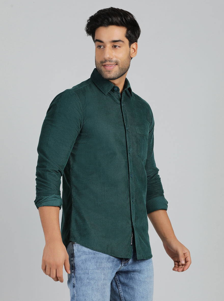 Green Solid Slim Fit Casual Shirt | pehervi