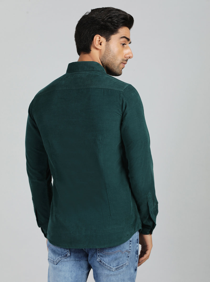 Green Solid Slim Fit Casual Shirt | pehervi
