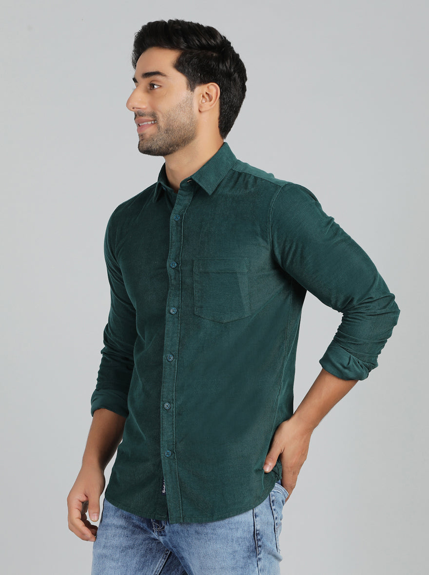 Green Solid Slim Fit Casual Shirt | pehervi