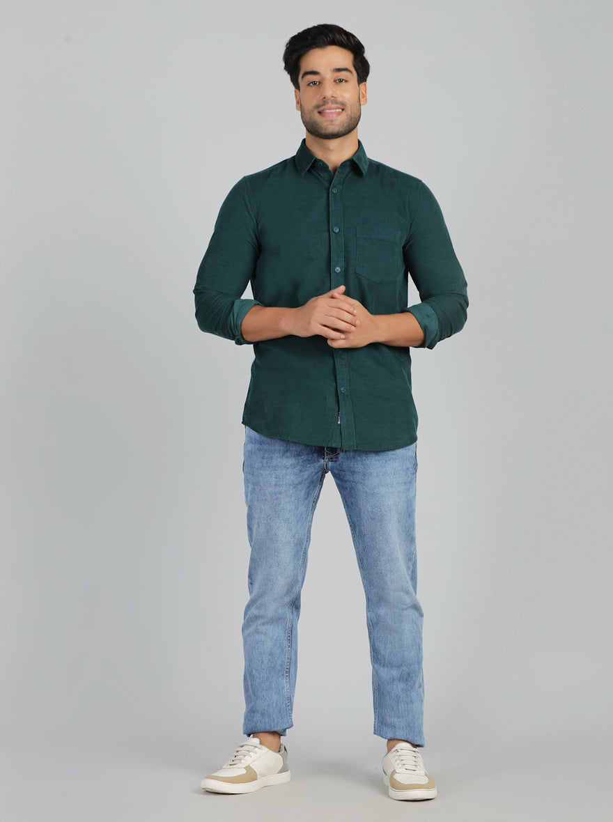 Green Solid Slim Fit Casual Shirt | pehervi