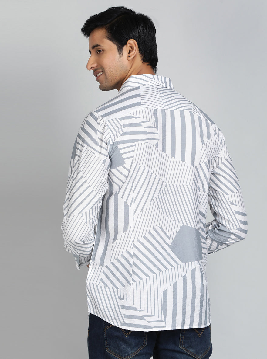 Light Grey Printed Slim Fit Casual Shirt | pehervi