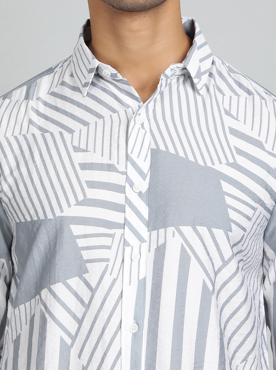 Light Grey Printed Slim Fit Casual Shirt | pehervi