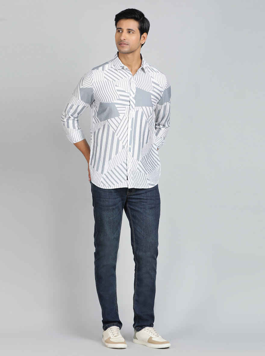 Light Grey Printed Slim Fit Casual Shirt | pehervi