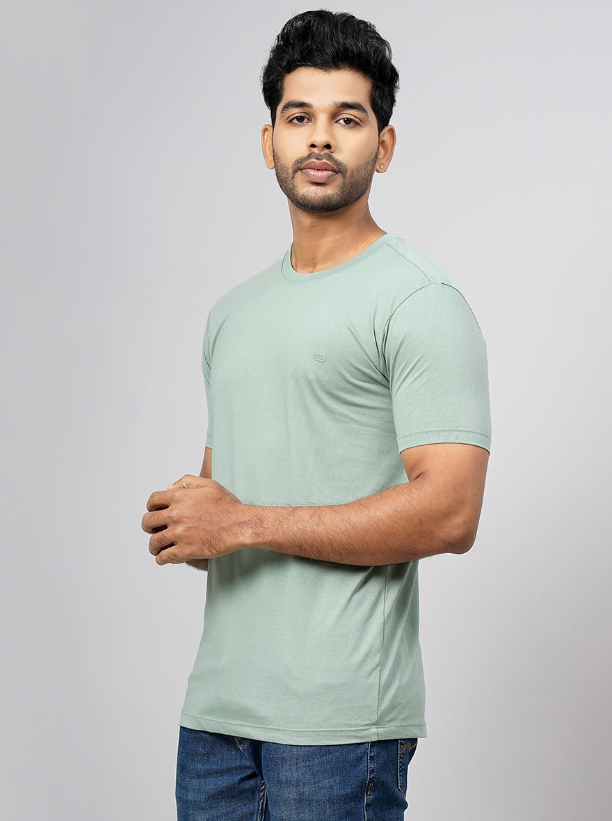 Pista Green Solid Slim Fit T-Shirt | pehervi