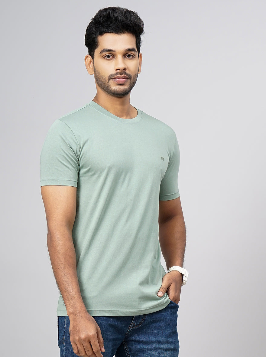 Pista Green Solid Slim Fit T-Shirt | pehervi