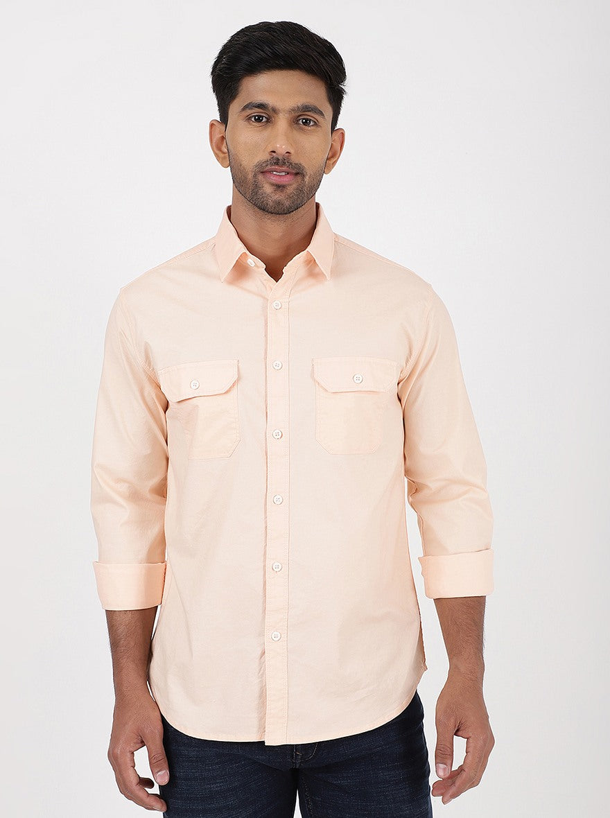 Orange Solid Slim Fit Casual Shirt | pehervi