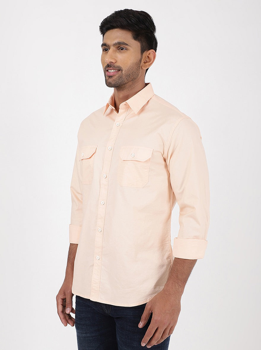 Orange Solid Slim Fit Casual Shirt | pehervi