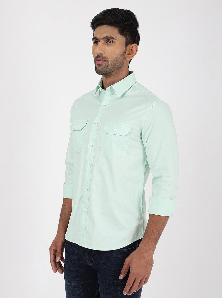 Light Green Solid Slim Fit Casual Shirt | pehervi