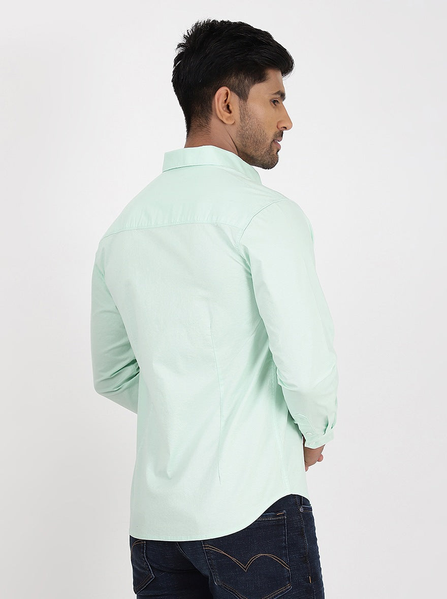Light Green Solid Slim Fit Casual Shirt | pehervi