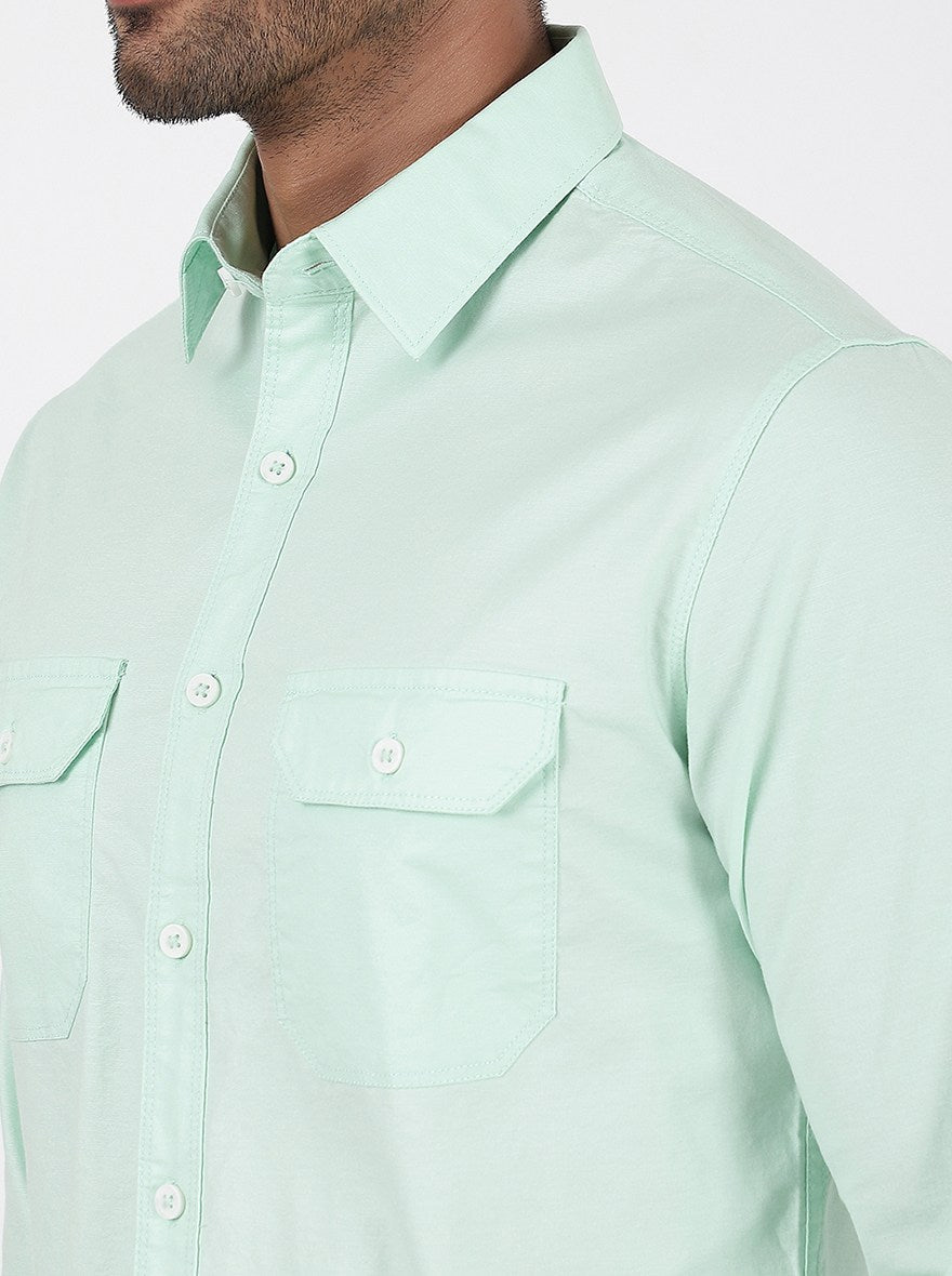 Light Green Solid Slim Fit Casual Shirt | pehervi