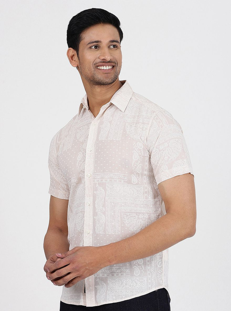 Off-White Printed Slim Fit Casual Shirt |pehervi