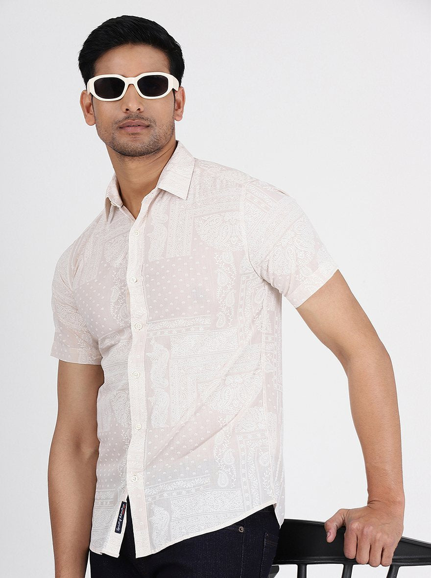 Off-White Printed Slim Fit Casual Shirt |pehervi