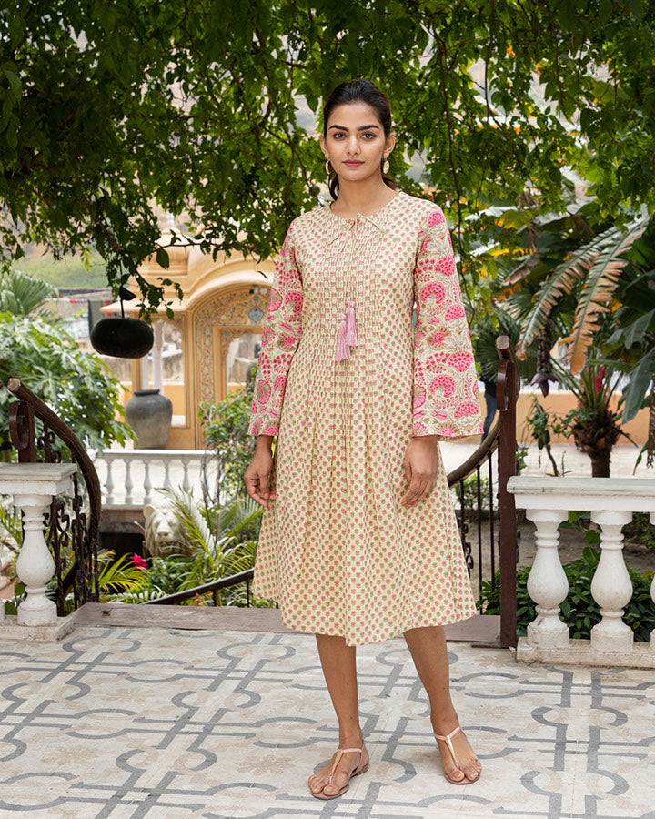 Corn & Pink Printed Maxi Dress