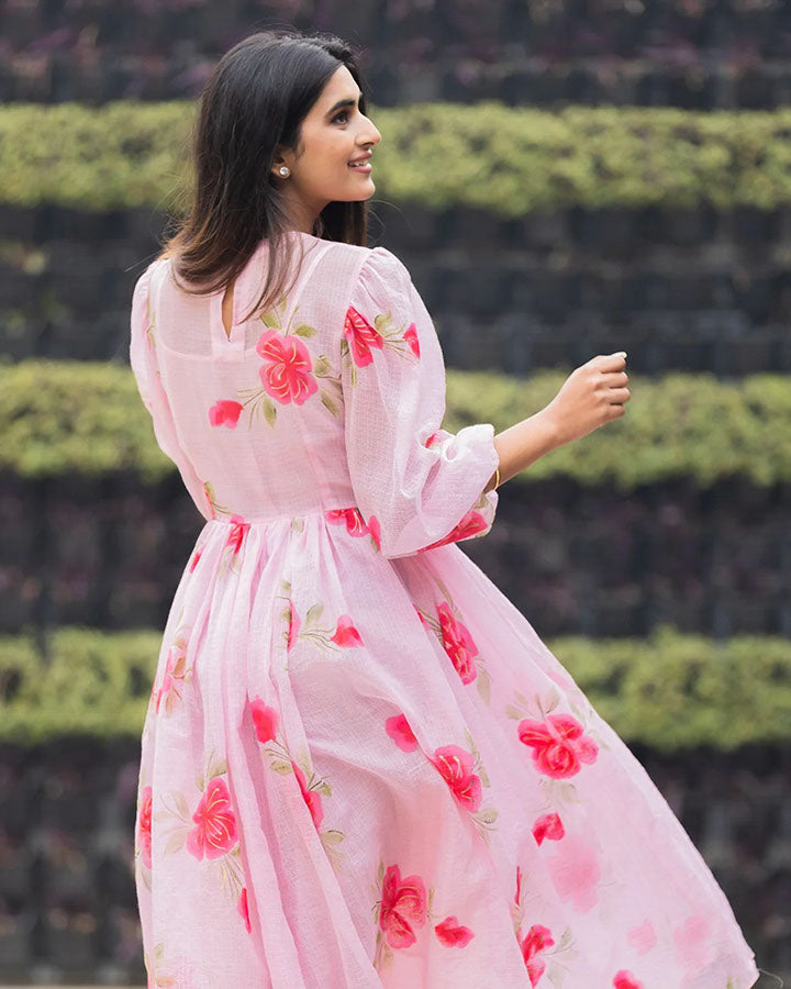 Pink Peony Handpainted Doria Dress