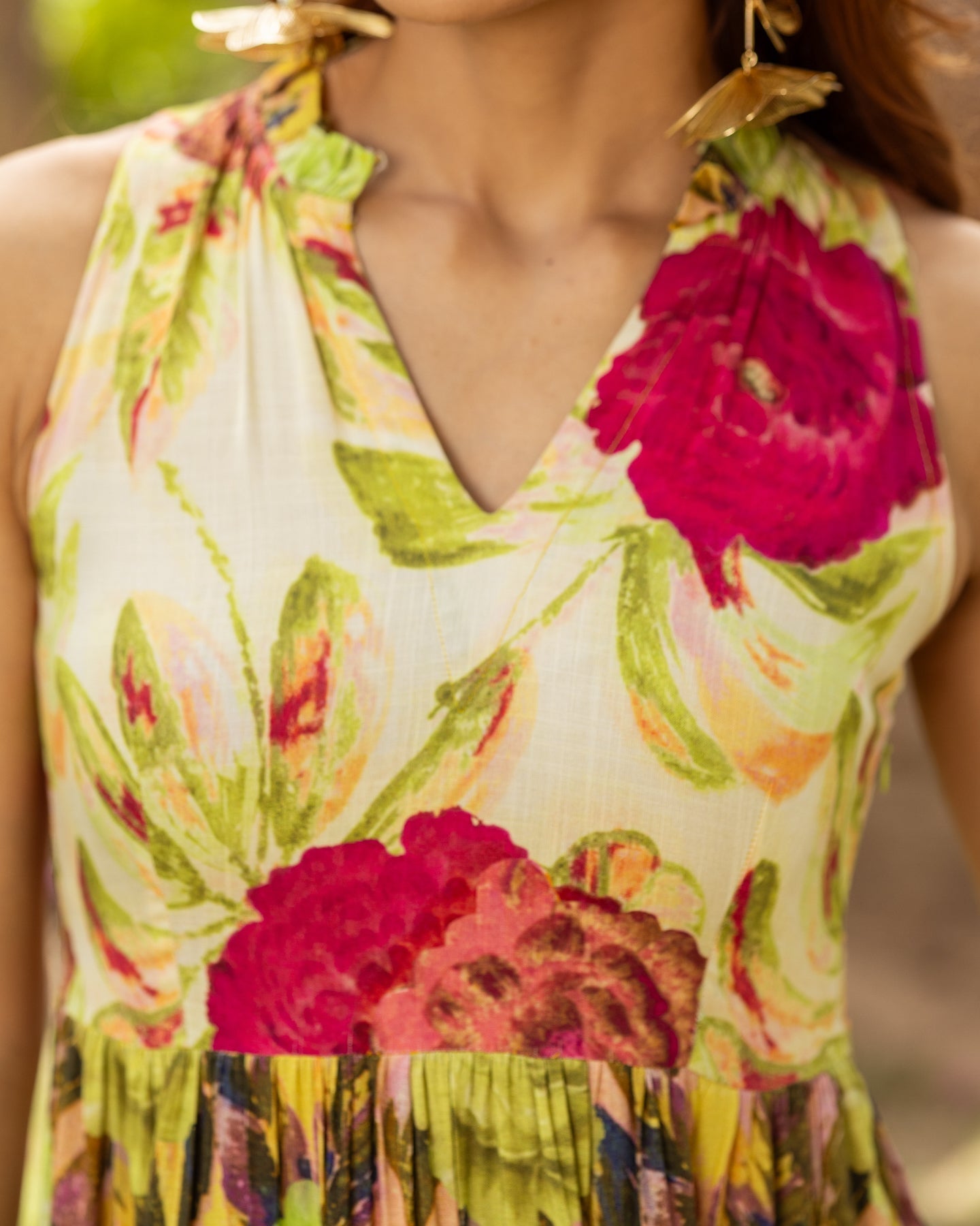 Yellow Aquarelle Floret Tiered Dress