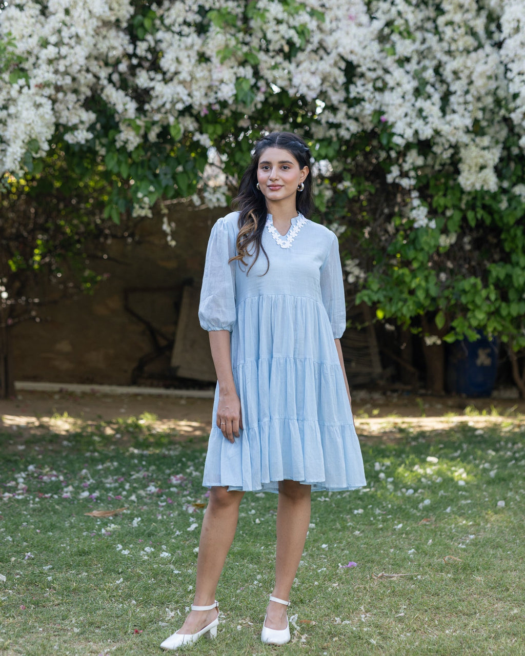 Pastel Blue Lace & Tiered Dress