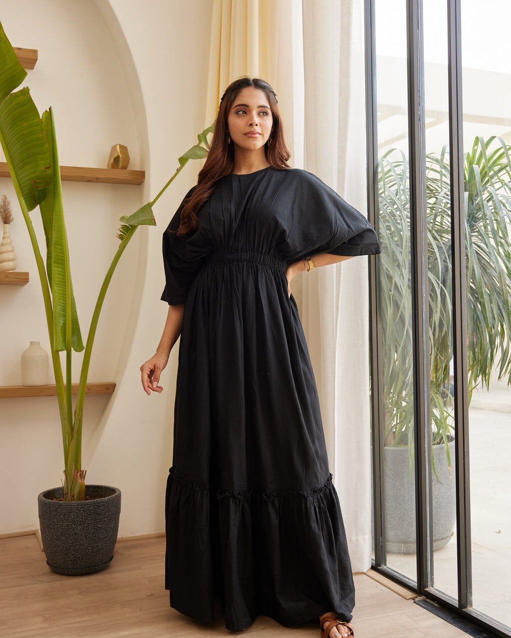 Ebony Solid Tiered Dress