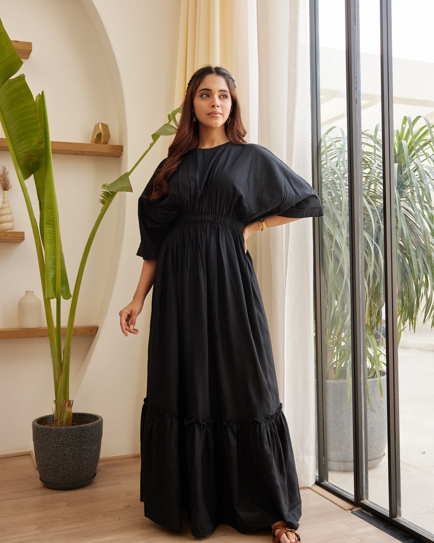 Ebony Solid Tiered Dress