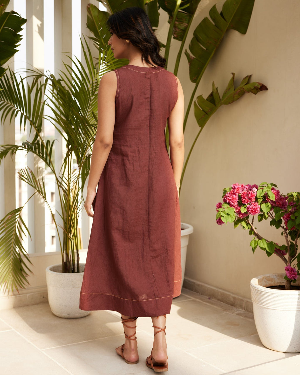Brown Pure Linen Dress