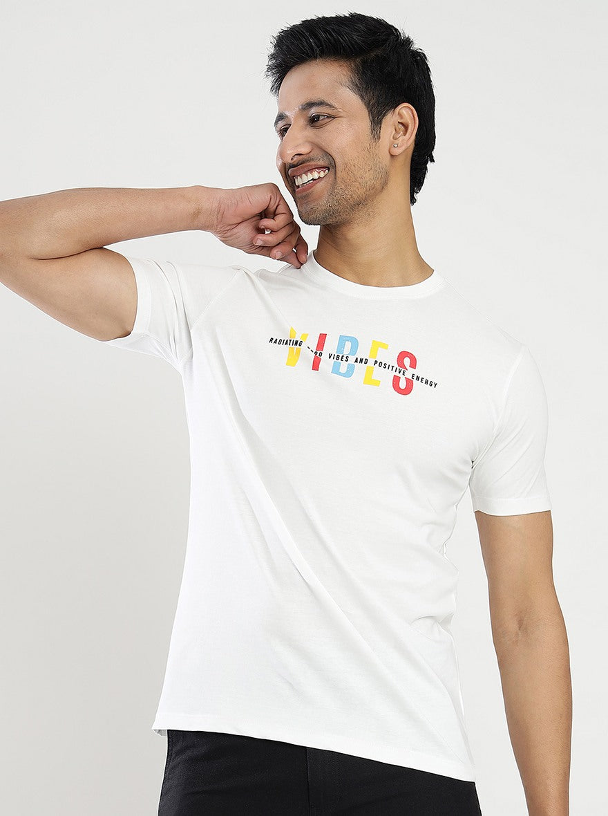 White Printed Slim Fit T-Shirt | pehervi