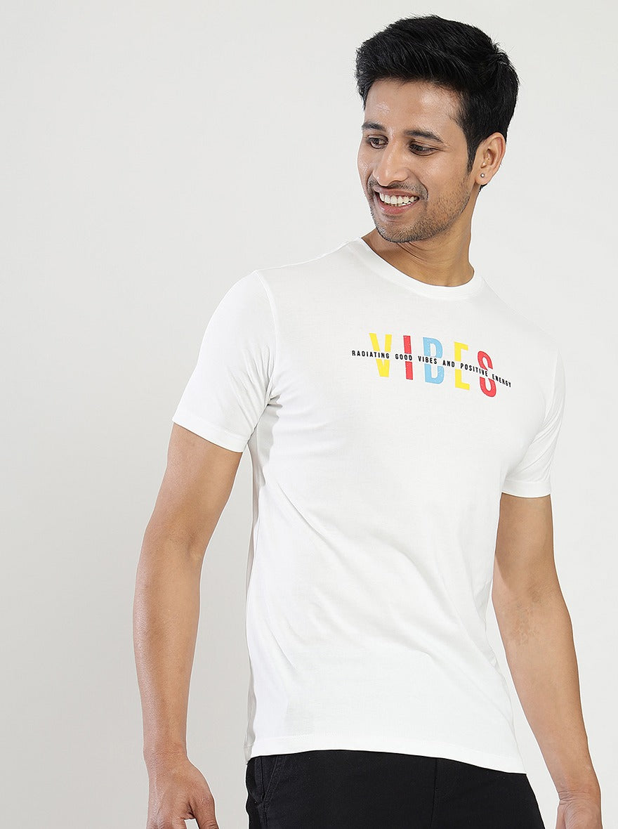 White Printed Slim Fit T-Shirt | pehervi