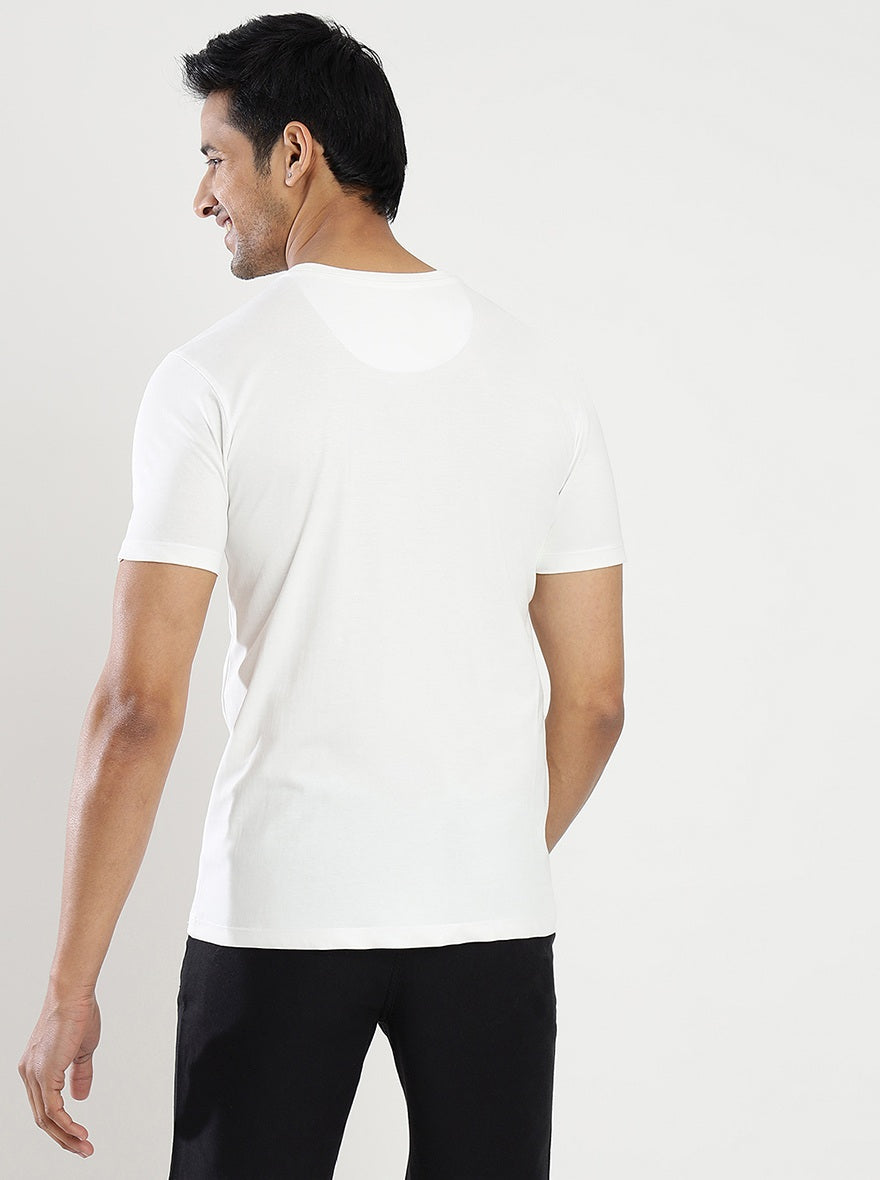White Printed Slim Fit T-Shirt | pehervi