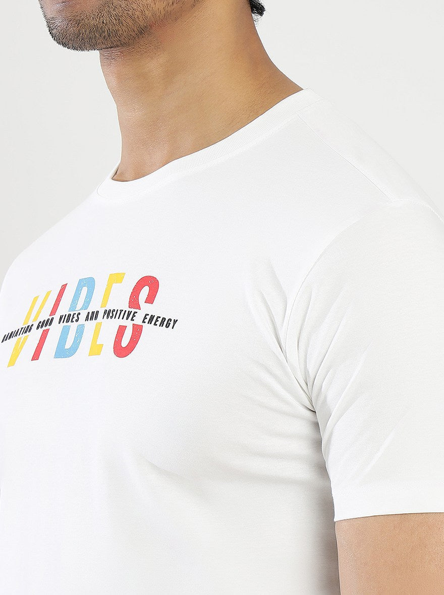 White Printed Slim Fit T-Shirt | pehervi