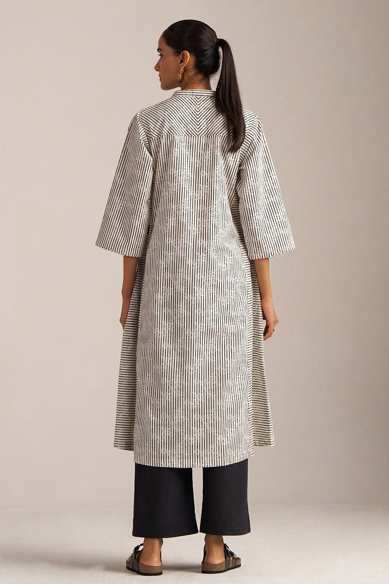 Black and White Stripe Printed Kurta