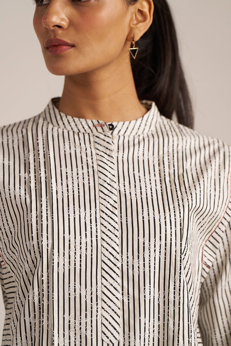 Black and White Stripe Printed Kurta