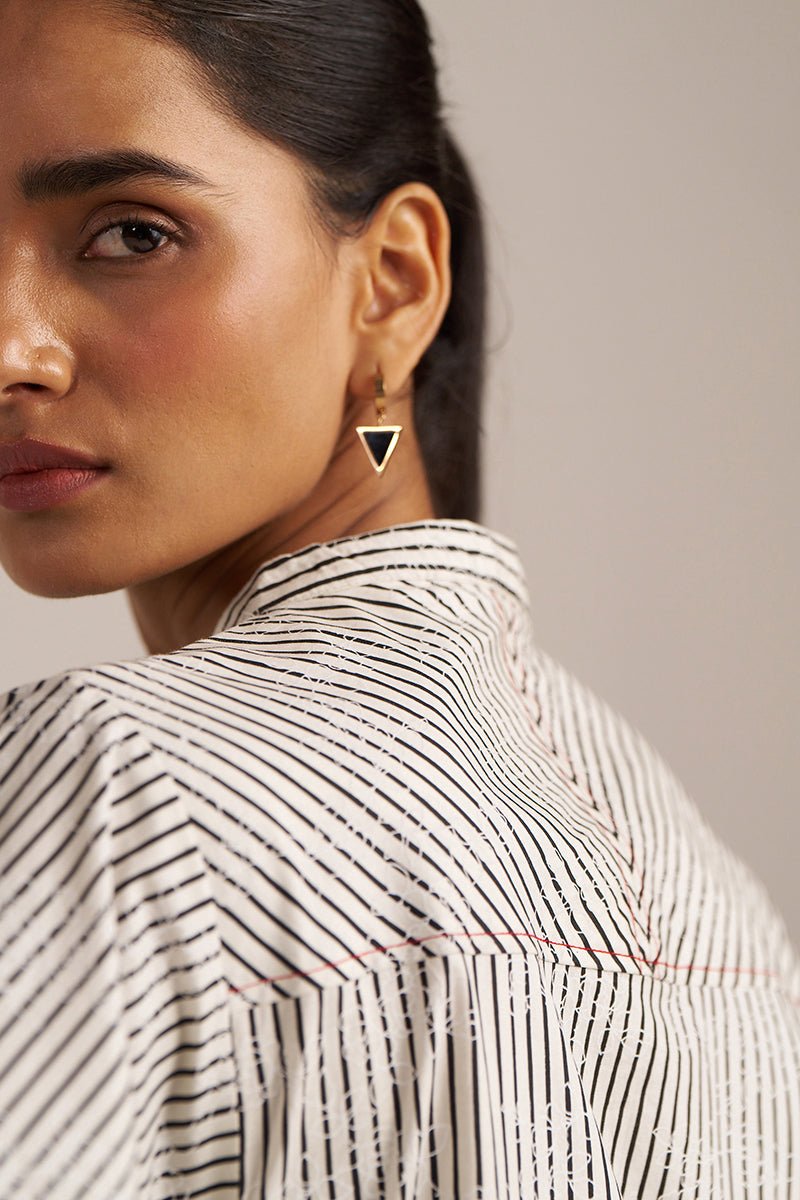 Black and White Stripe Printed Kurta