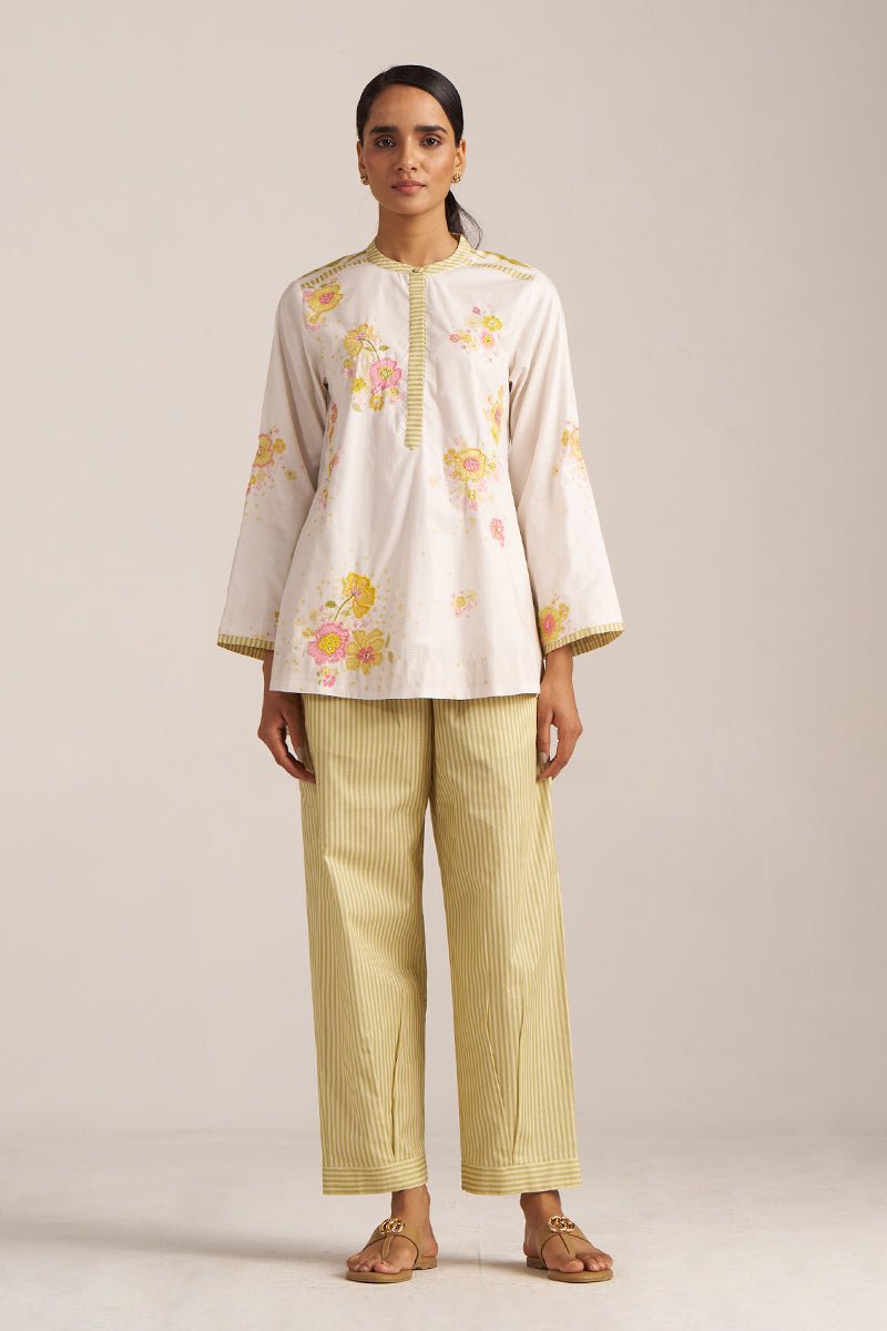 Ivory and Green Oasis Embroidered Co-ord Set