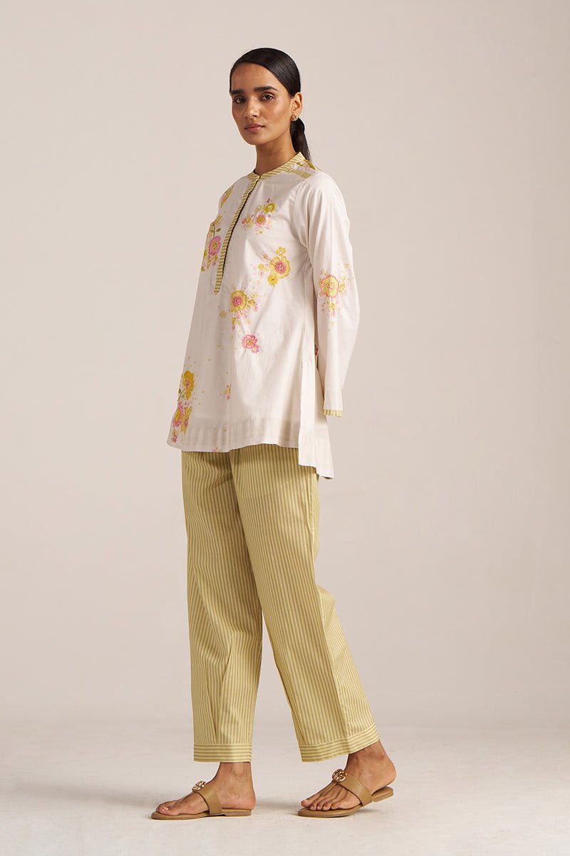 Ivory and Green Oasis Embroidered Co-ord Set