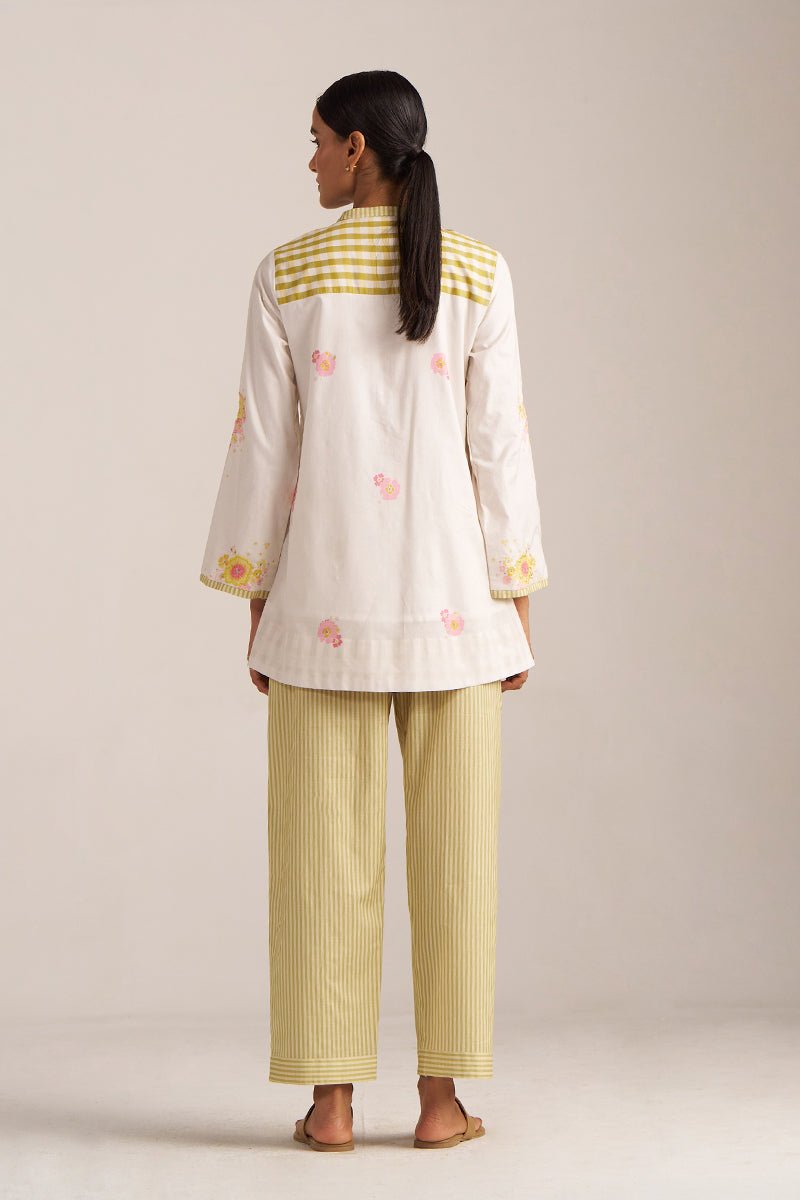 Ivory and Green Oasis Embroidered Co-ord Set