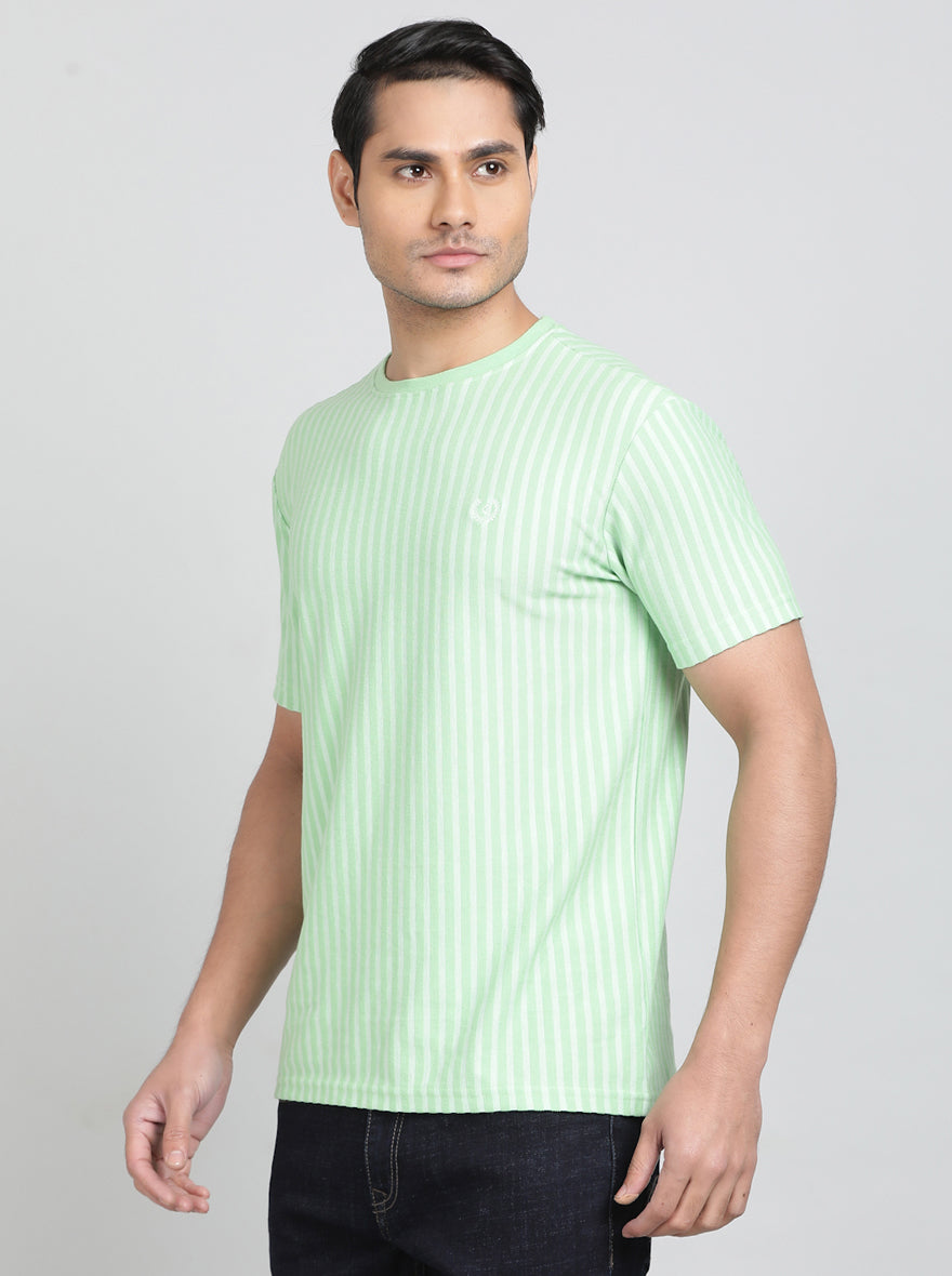Green Printed Slim Fit T-Shirt | pehervi