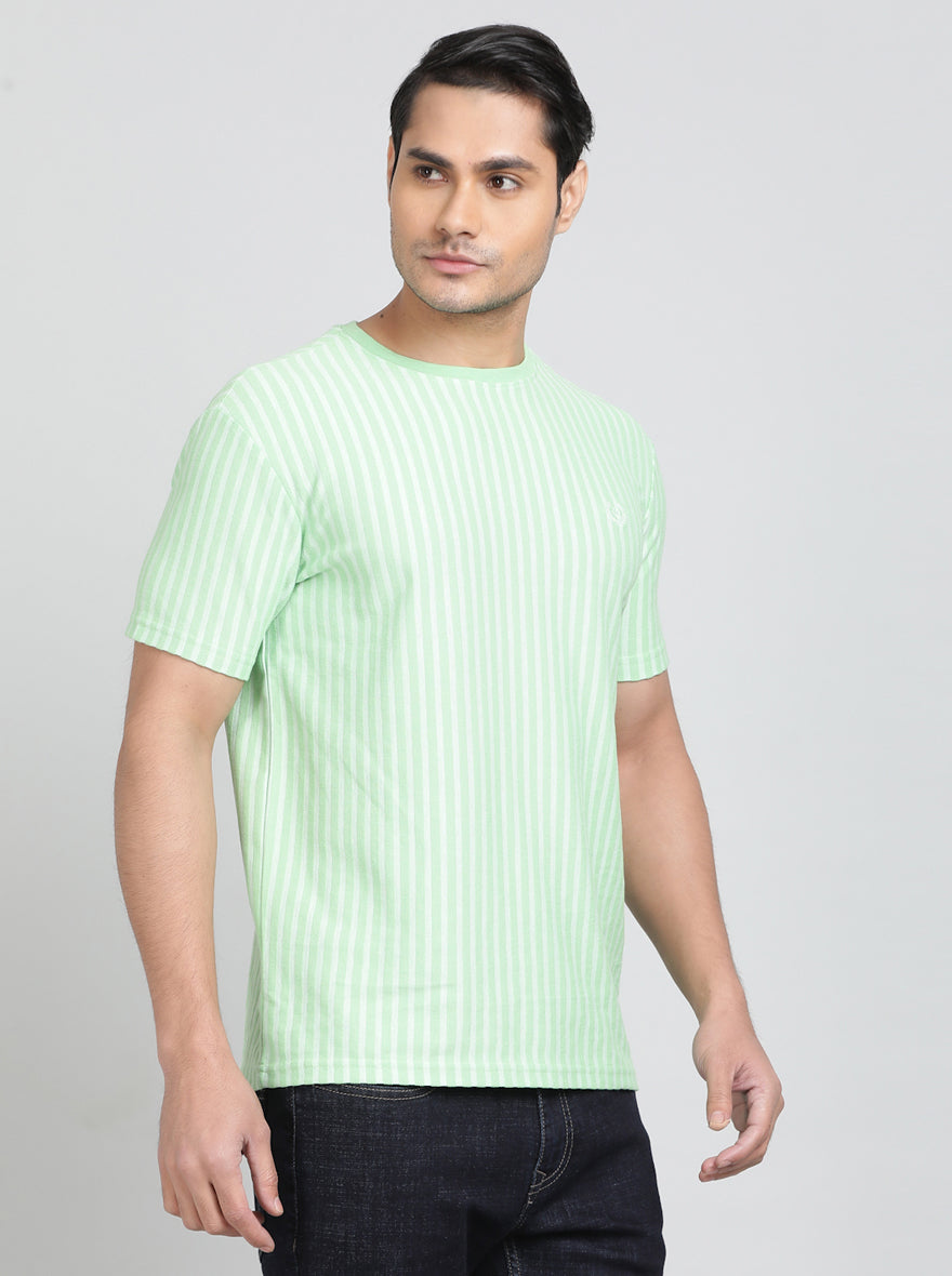 Green Printed Slim Fit T-Shirt | pehervi