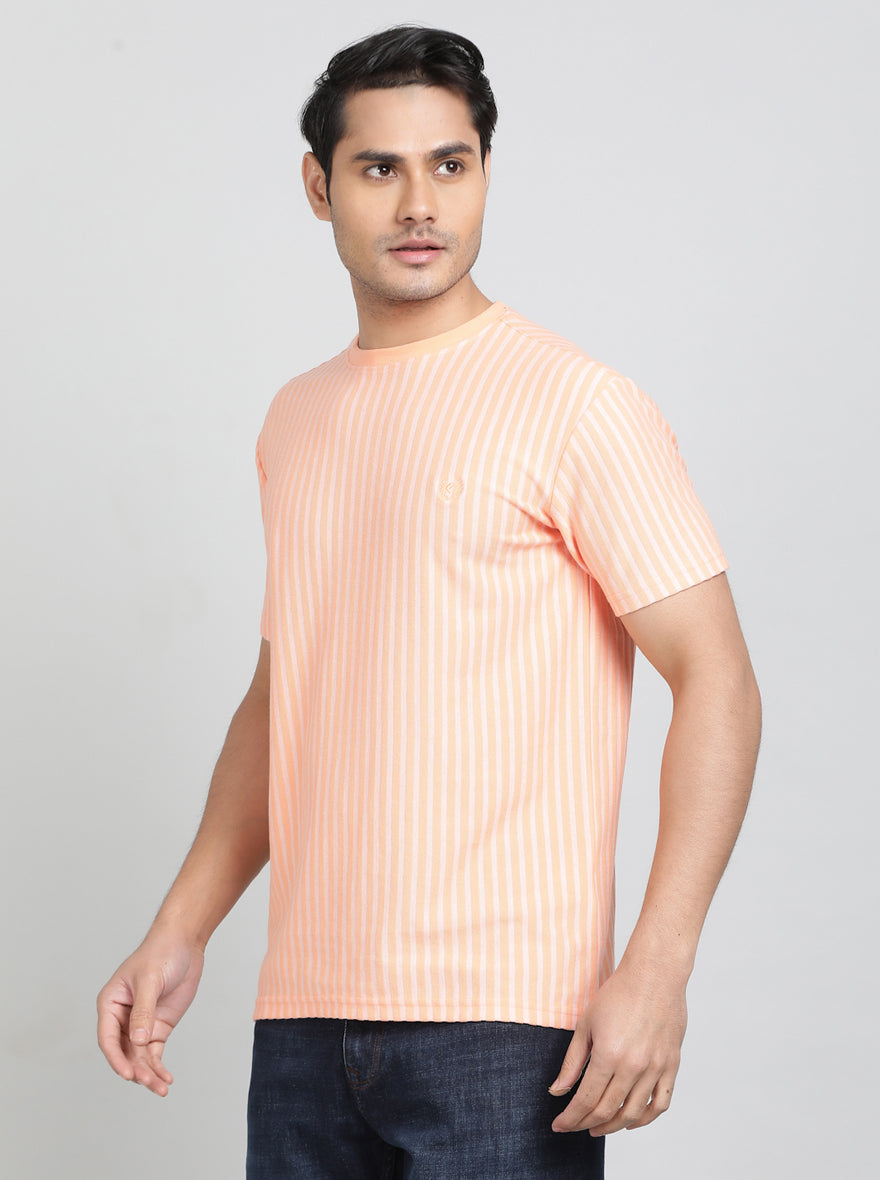 Orange Printed Slim Fit T-Shirt | pehervi