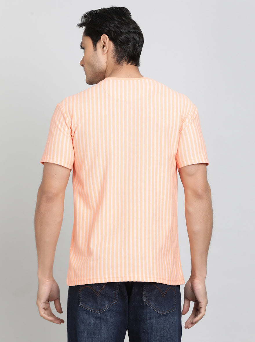 Orange Printed Slim Fit T-Shirt | pehervi